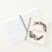 Christmas Floral Wreath Personalized Script Name Notitieboek (Binnen)