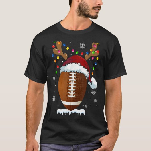 Christmas Football Ball Xmas Lights Funny Boys Men T-shirt (Voorkant)