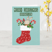 Christmas for Grandson Stocking with Bunny Kaart (Gele Bloem)