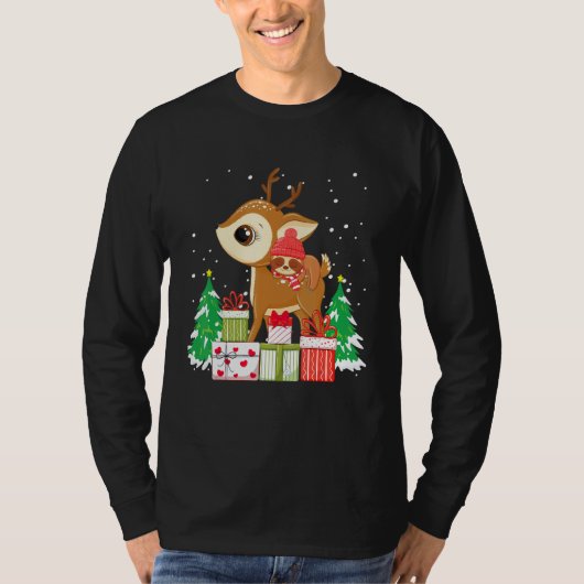Christmas for men women kids sloth Riding Reindeer T-shirt (Voorkant)