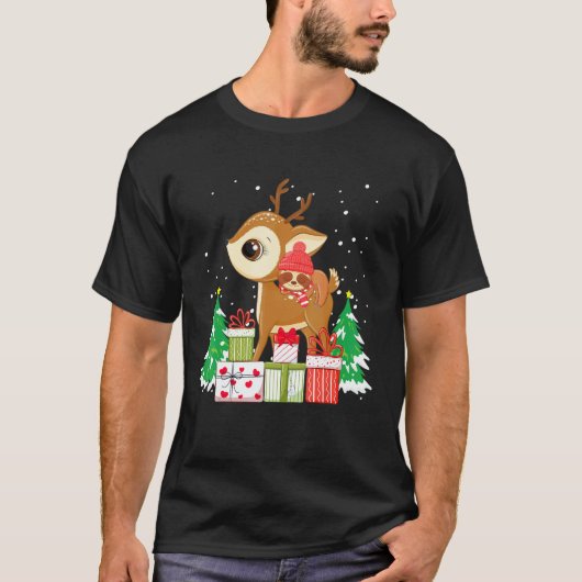 Christmas for men women kids sloth Riding Reindeer T-shirt (Voorkant)