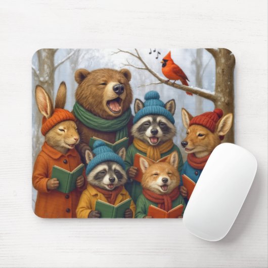 Christmas Forest Animals Caroling Muismat (Met muis)