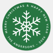 Christmas Forest Green White Snowflake Holidays  Ronde Sticker (Voorkant)