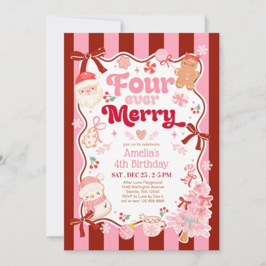 Christmas Four Ever Merry 4th Birthday Invitation (Devant)