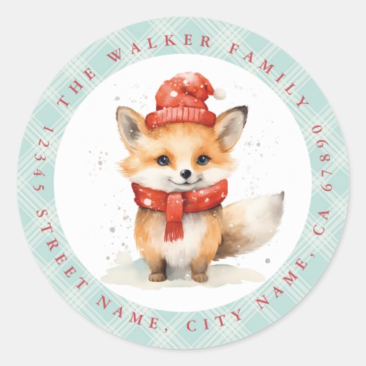 Christmas Fox Ronde Stickers (Voorkant)