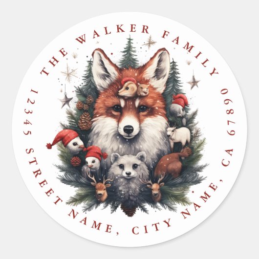 Christmas Fox Ronde Stickers (Voorkant)