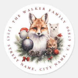 Christmas Fox Ronde Stickers