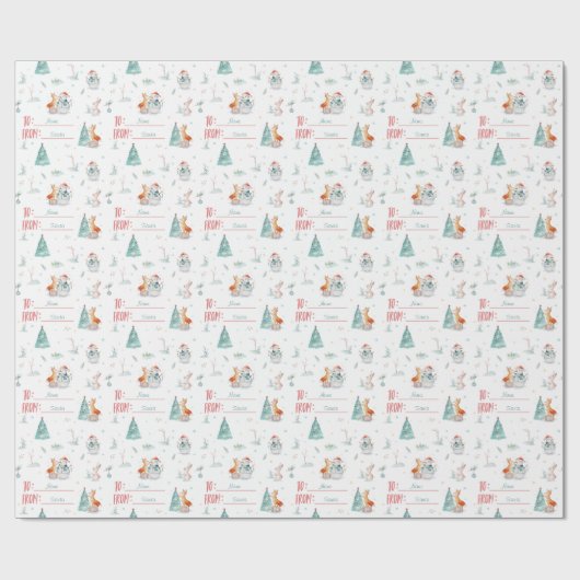 Christmas Fox Snowman Custom Naar en Van Naam Cadeaupapier (Vlak)