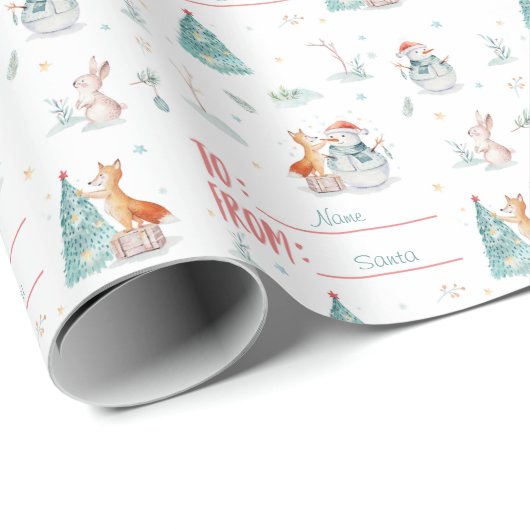 Christmas Fox Snowman Custom Naar en Van Naam Cadeaupapier (Rol Hoek)