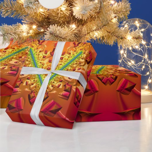 CHRISTMAS ~ Fractal Pattern Gold Green Red ~ Cadeaupapier (Feestdagen)