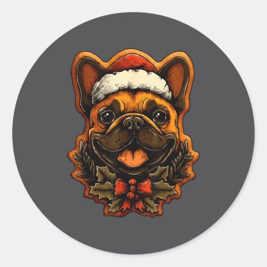 Christmas French Bulldog With Santa Hat Gingerbrea Ronde Sticker (Voorkant)