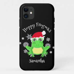 Christmas Frog Santa Hat Novelty Funny Black iPhone 11 Hoesje