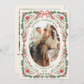 Christmas Funky Whimsical Red Bow Wreath 2 Photo Feestdagenkaart (Voorkant / Achterkant)