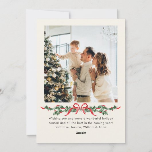 Christmas Funky Whimsical Red Bow Wreath 2 Photo Feestdagenkaart (Achterkant)