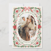 Christmas Funky Whimsical Red Bow Wreath 2 Photo Feestdagenkaart (Voorkant)