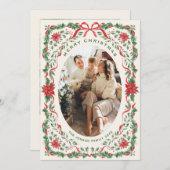 Christmas Funky Whimsical Red Bow Wreath 2 Photo Feestdagenkaart (Voorkant / Achterkant)