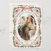 Christmas Funky Whimsical Red Bow Wreath 5 Photo Feestdagenkaart (Voorkant / Achterkant)