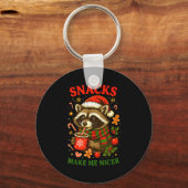 Christmas Funny Cute Feral Raccoon Snacks Make Me Sleutelhanger (Voorkant)