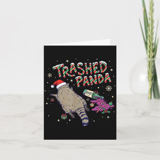 Christmas Funny Trashed Panda Racoon Gets Drunk Xm Kaart (Voorkant)