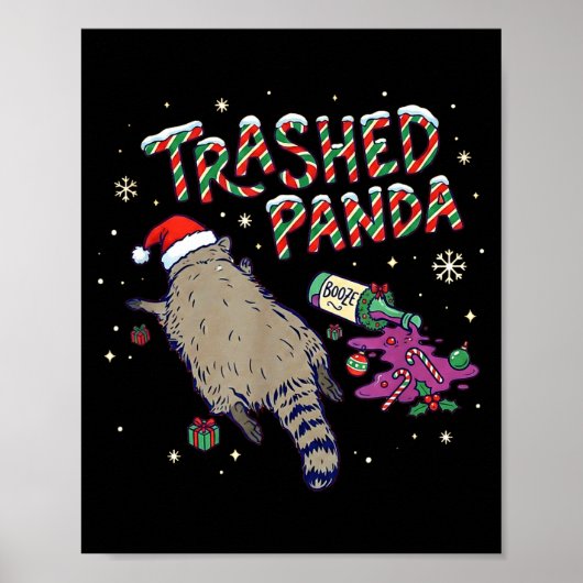 Christmas Funny Trashed Panda Racoon Gets Drunk Xm Poster (Voorkant)