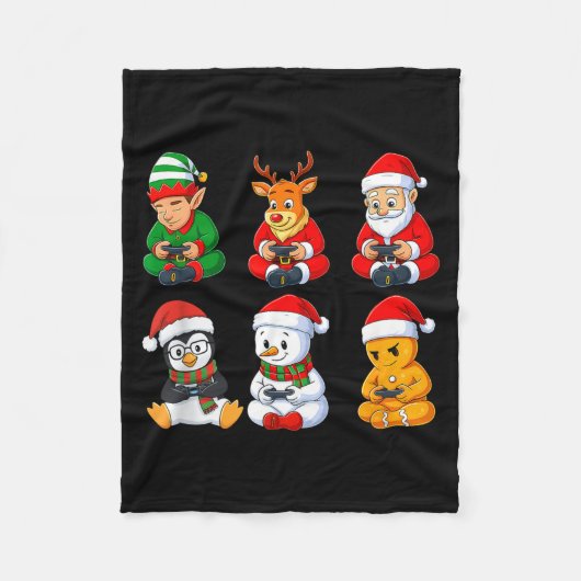 Christmas Gamer Boys Video Games Santa Elf Reindee Fleece Deken (Voorkant)