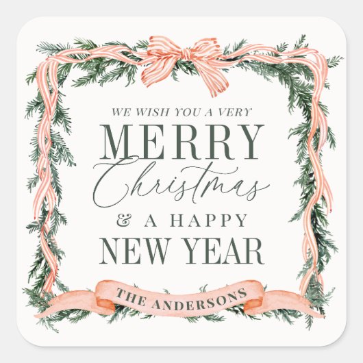 Christmas Garland Frame Holiday Vierkante Sticker (Voorkant)