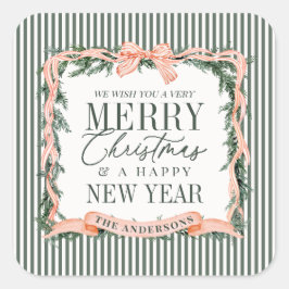 Christmas Garland Ribbon Frame Vierkante Sticker