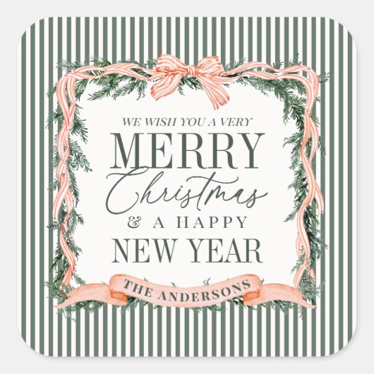 Christmas Garland Ribbon Frame Vierkante Sticker (Voorkant)