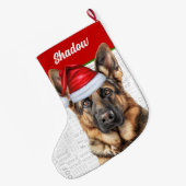 Christmas German Shepherd with Dog's Name Grote Kerstsok (Achterkant (Hangend))