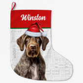 Christmas German Wirehaired Pointer with Name Woof Grote Kerstsok (Voorkant)