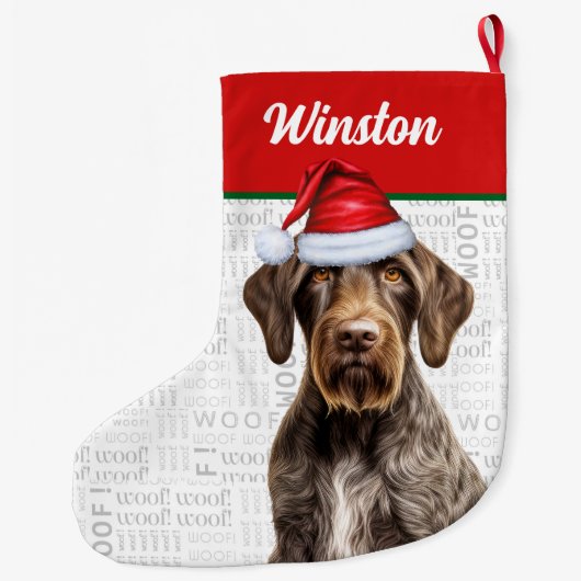 Christmas German Wirehaired Pointer with Name Woof Grote Kerstsok (Achterkant)