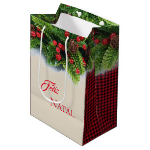 Christmas Gift Bag-Evergreen Feliz Natal Medium Cadeauzakje