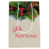 Christmas Gift Bag-Evergreen Feliz Navidad Medium Cadeauzakje (Achterkant)