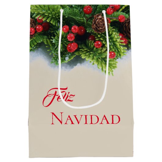 Christmas Gift Bag-Evergreen Feliz Navidad Medium Cadeauzakje (Achterkant)