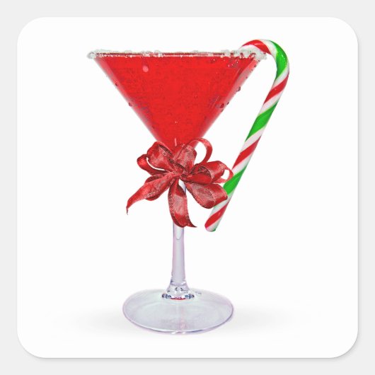 Christmas Gift Martini Cocktail Vierkante Sticker (Voorkant)