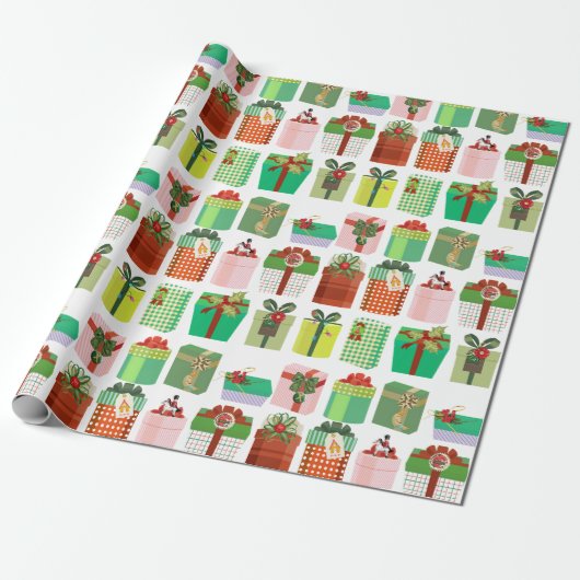 Christmas Gift Parcels Presents Pattern Cadeaupapier (Uitgerold)