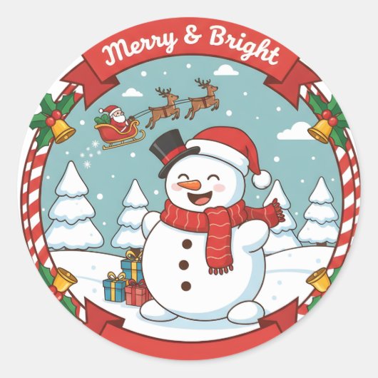 Christmas Gift Sticker – Merry & Bright Snowman (Devant)
