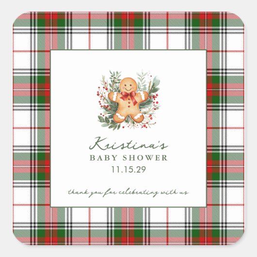 Christmas Gingerbread Baby Shower  Vierkante Sticker (Voorkant)
