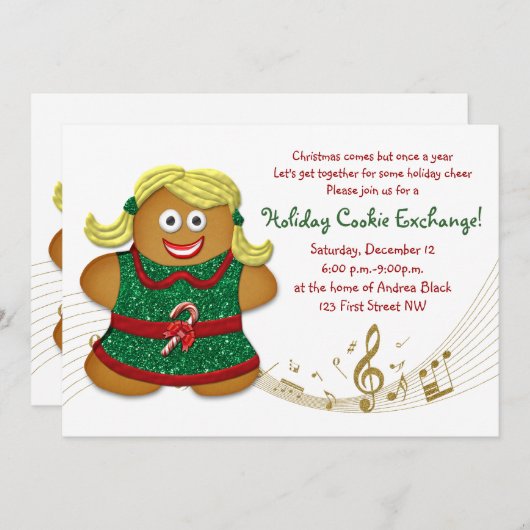 Christmas Gingerbread Cookie Exchange Invitation (Devant / Derrière)
