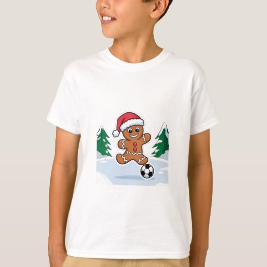 Christmas Gingerbread Cookie playing soccer T-shirt (Voorkant)
