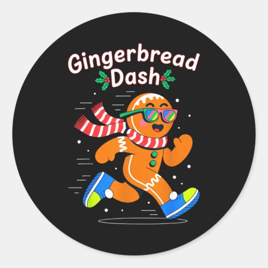 Christmas Gingerbread Dash Running Runner Xmas Mar Ronde Sticker (Voorkant)