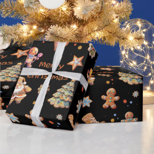 Christmas Gingerbread Fun Schattige Zwart Cadeaupapier