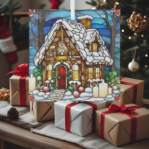 Christmas Gingerbread House Faux Glas in lood Ornament