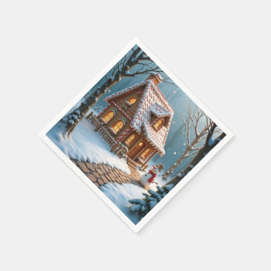 Christmas Gingerbread House With a Snowman Servet (Hoek)