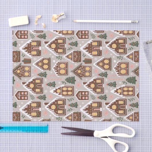 Christmas Gingerbread Houses Holiday Pattern Tissuepapier (Craft)