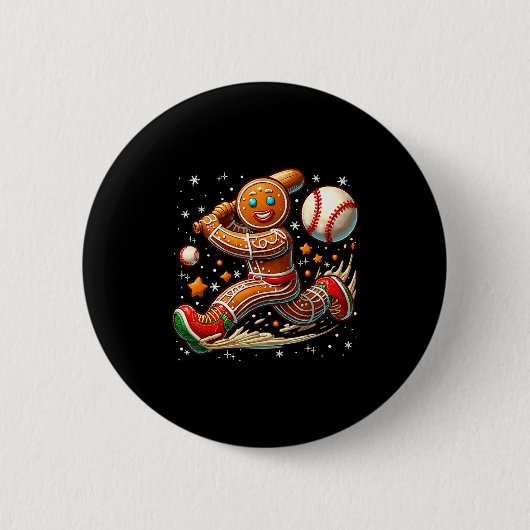 Christmas Gingerbread Man Srts Player Funny Baseba Ronde Button 5,7 Cm (Voorkant)