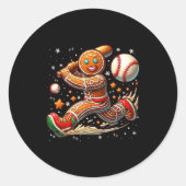 Christmas Gingerbread Man Srts Player Funny Baseba Ronde Sticker (Voorkant)