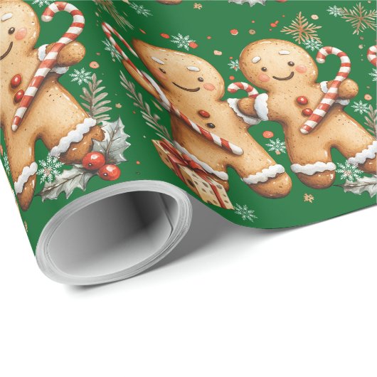 Christmas Gingerbread Men Snowflakes Candy Canes Cadeaupapier (Rol Hoek)
