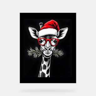 Christmas Giraffe Santa Hat Pajama Gift Familiemat Acryl Bord