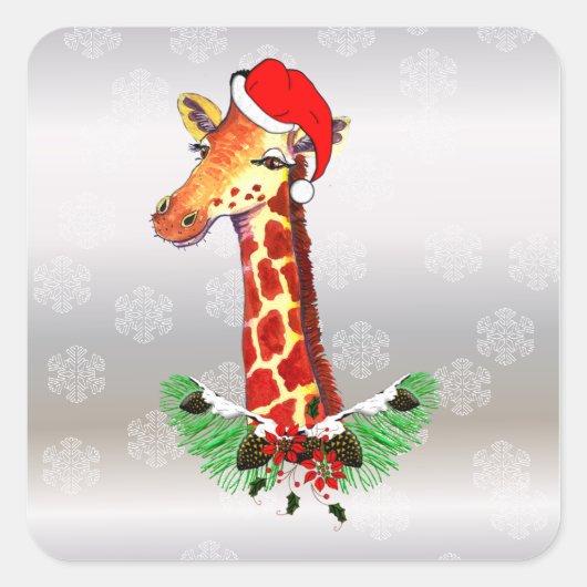 Christmas Giraffe Vierkante Sticker (Voorkant)